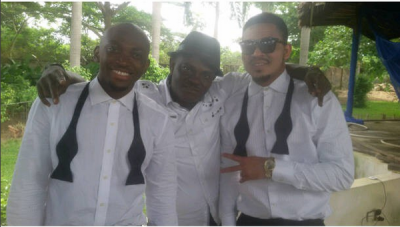Francis Odega and pop duo Bracket on set of a music video