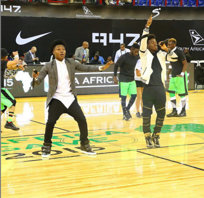 Korede Bello and Reekado Banks performing the NBA Game in South Africa. Photo"Filed)