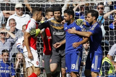 Gabriel Paulista's tackle on Chelsea's Diego Costa earned him a red card as Arsenal lost 2-0. Photo: Talk Sport