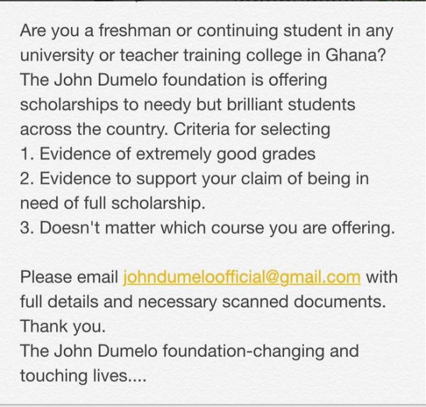 John Dumelo schorlaship details