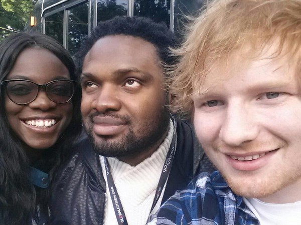Ed Sheeran takes a selfie with Cobhams and his wife