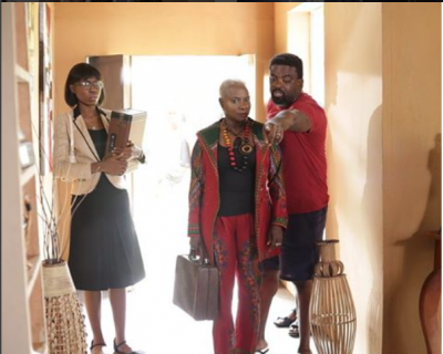 Kemi Lala Akindoju, Angelique Kidjo and Kunle Afolayan on set of The CEO. Photo: Kunle Afolayan/Instagram
