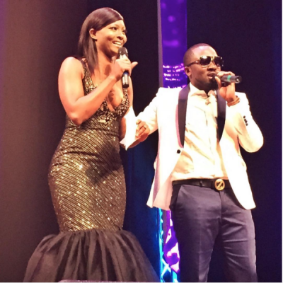 Iceprince and Osas Ighodalo were the host of the night at NEA 2015. Photo: Osas Ighodalo/Instagram