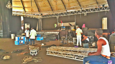 Setting up at the venue for the concert