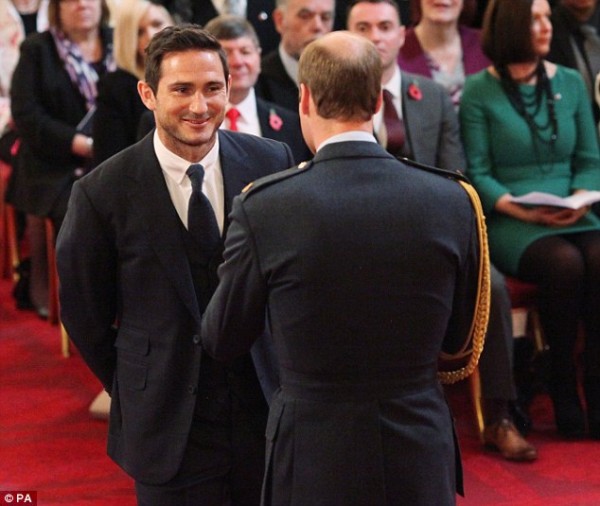 Frank Lampard was awarded an OBE by the Duke of Cambridge