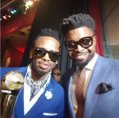 Basketmouth posses with AFRIMMA African Artiste of the Year, Diamond Platnumz. Photo: Basketmouth/Instagram