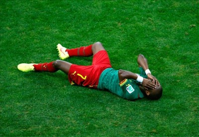 A Cameroonian player lamenting the team's 3-0 to Super Eagles. Photo: Goal