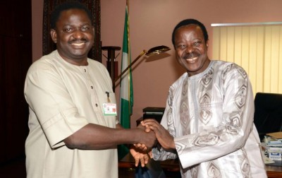 KSA and President's Buhari's spokesman, Femi Adesina during a visit to Aso Rock yesterday. Photo: Femi Adesina/Facebook