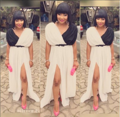 Lilian's BFF, Linda Ejiofor turned up in a Monochrome styled piece by Fionwanbyvi