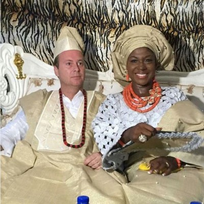 Susan Peters and her hubby at their traditional wedding in Benue state. Photo: Susan Peters/Instagram