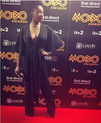 Dorcas Shola Fapson attended the MOBO pre-award show in a plunging black dress which bared her cleaves. Photo: Dorcas Shola Fapson/Instagram