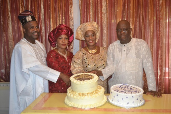 (ID Ogungbe, KSB,and Kenny Ogungbe celebrate with Moji Dokpesi on her 60th birthday)