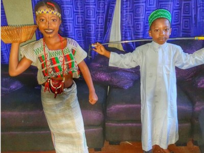 The Fasasi kids rocking their fulani attires. Photo: Sound Sultan/Instagram