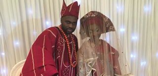 Funmi Odegbami and her hubby at their traditional wedding in London. Photo: Ayo Shonaiya