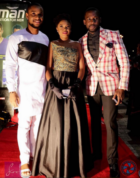 Alexx Ekubo, Omoni Oboli and Joseph Benjamin at the premiere of 'The First Lady' in UK.