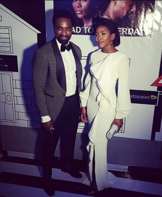 Genevieve Nnaji and 'Road to Yesterday' leading man, Oris Erhuero at the movie premiere. Photo: BHM
