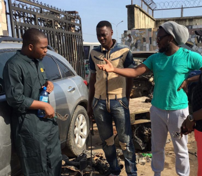 Olamide, Sound Sultan and Clarence OPeters on set of 'Monsura' video shoot.