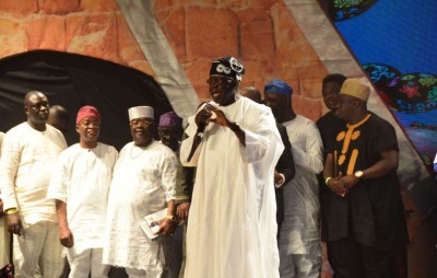 Former Lagos governor, Bola Tinubu delivering a speech after receiving his award. Photo: AFRIMA