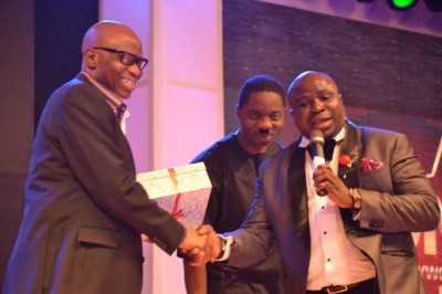 Governor Mimiko with Seun Oloketuyi and Gbenga Adeyinka at BON 2015 in Akure,Ondo state.