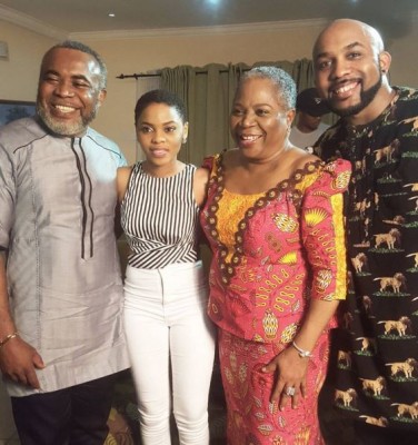 Zack Orji, Chidinma, Onyeka Onwenu and Banky W on set.