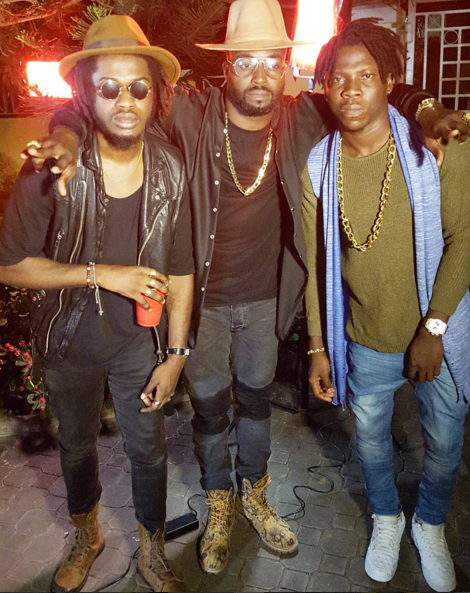 BOJ, DJ Neptune and Stonebwoy on set of 'Baddest'.