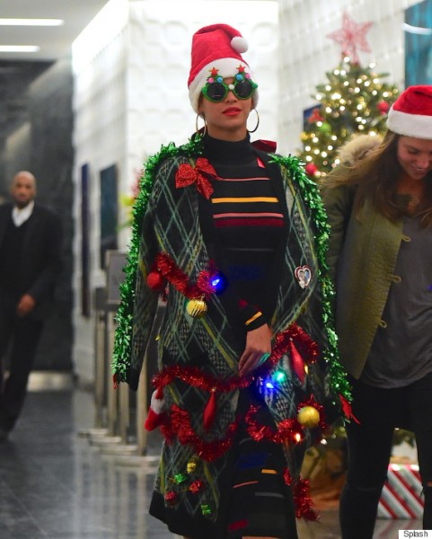 Beyonce shows off her Christmas costume in NYC, while leaving her office holiday party. Photos: Splash