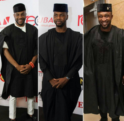 Ebuka, Debola, Darey step out in Black Agbadas to the Future Awards 2015.