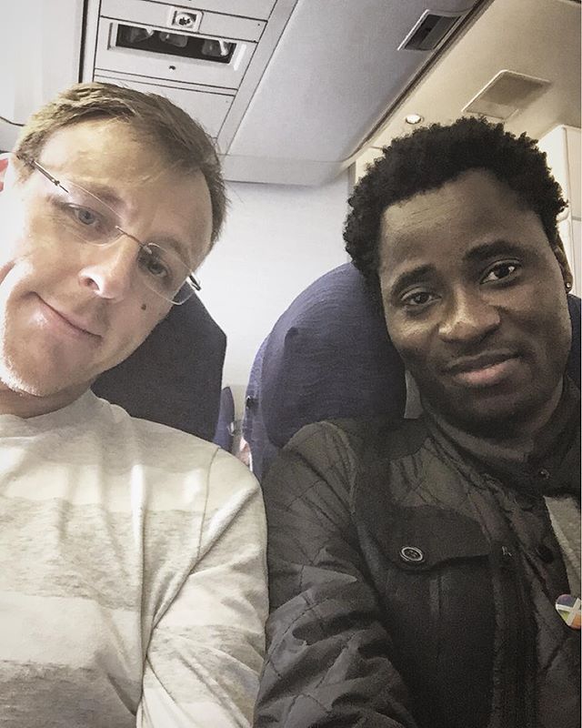 Bisi and Anthony on a flight to New York