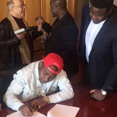 Davido signing a deal with Sony Music in January 2016.