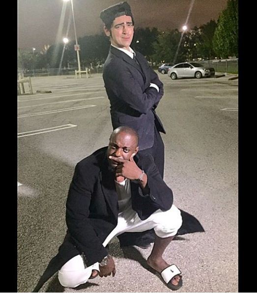Jim Iyke and AMerican actor, Evan King on set of the upcoming movie. Photo: Evan King/Instagram