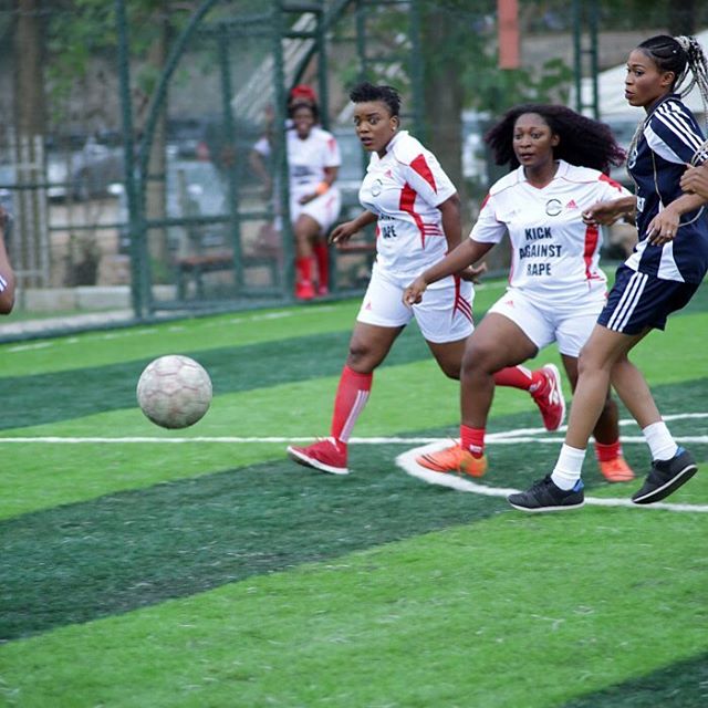 Empress Njamah on the pitch kick against rape