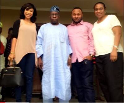 Tonto Dikeh, Olusegun Obasanjo and her hubby, Oladunni Churchill.