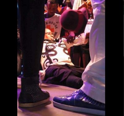 Papa Wemba at the time he collapsed on stage during his performance last night.