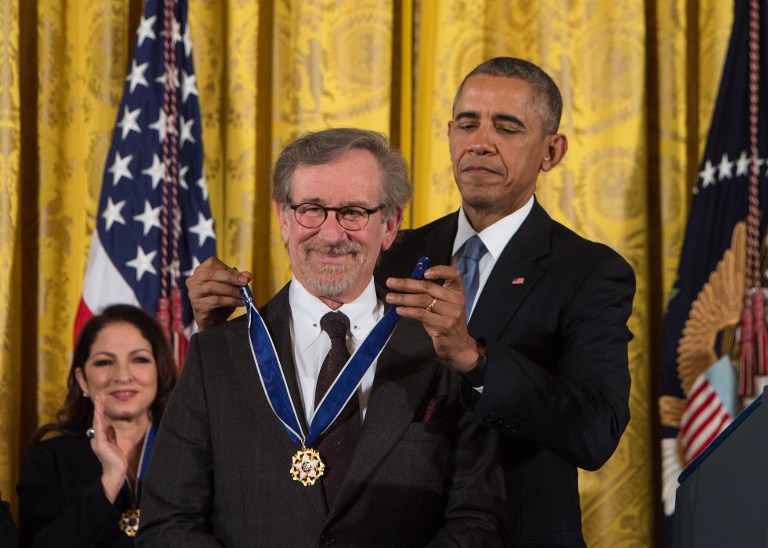 Steven Spielberg is awarded the Presidential Medal of Freedom by Barack Obama in November 2015 Credit: EPA