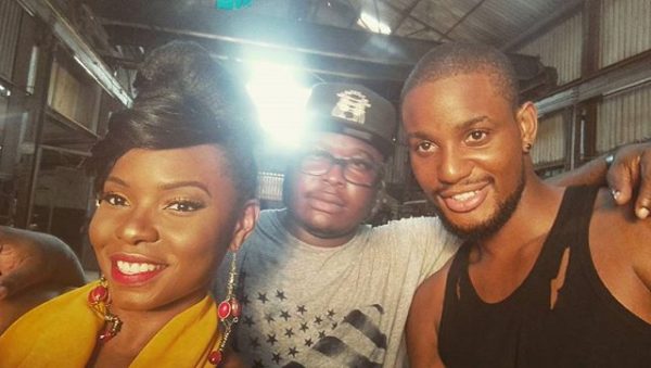 Yemi and Alex on set