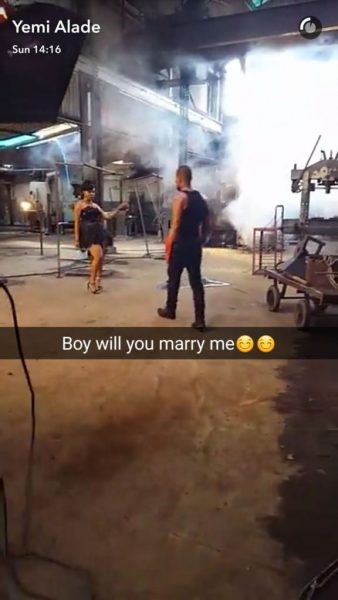 Yemi and Alex on set 2