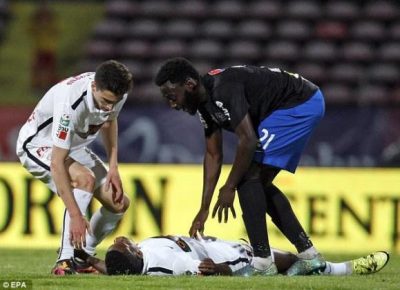 The moment when Patrick Ekeng collapsed on the pitch.