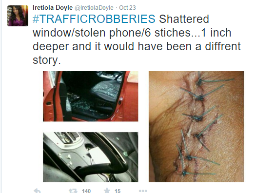 Iretiola Doyle after Lagos robbery. Credit: Twitter