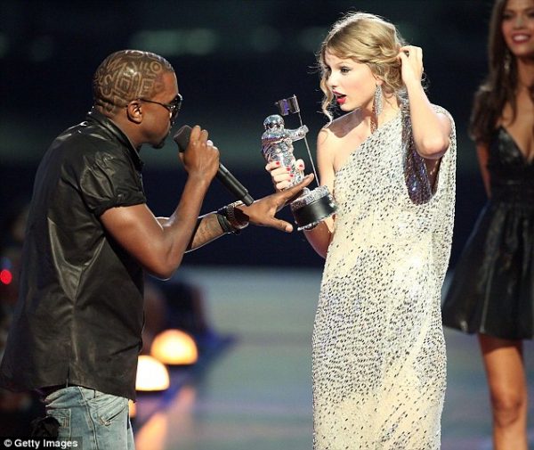Kanye West infamously interrupted Swift's accepted speech at the 2007 MTV VMAs...Photo:Getty