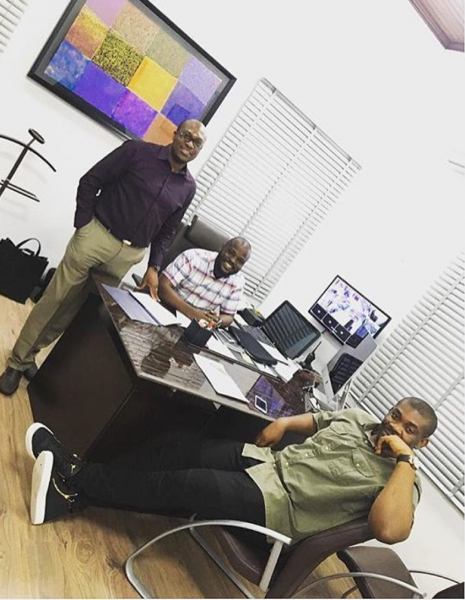 Ayodeji Olomojobi, Idris Olorunibe and Don Jazzy after signing with TMC.