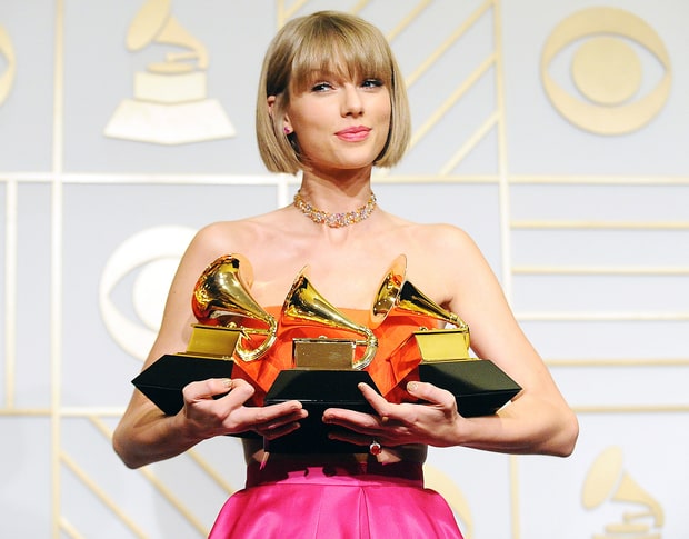 Taylor Swift accepts the GRAMMY for Album Of The Year at the 58th GRAMMY Awards on Feb. 15, 2016