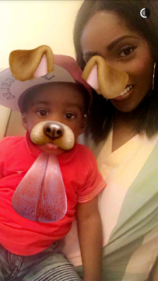 Tina has fun playing with snapchat filters with her son, Jamal
