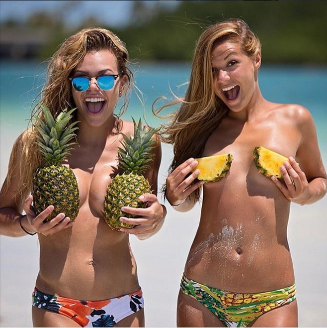 Although these ladies aren't holding fishes like other, maybe we'll call this 'Fruit Bras'
