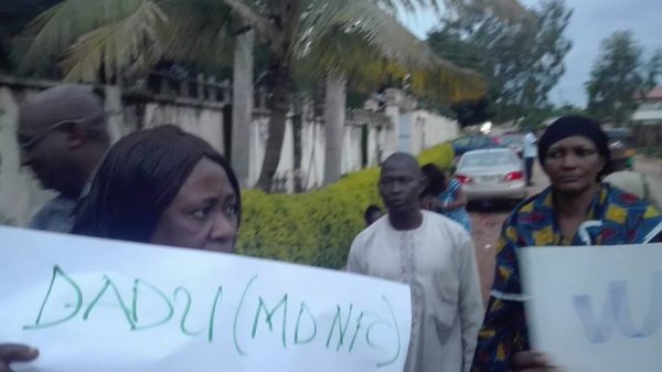 Staff with placards