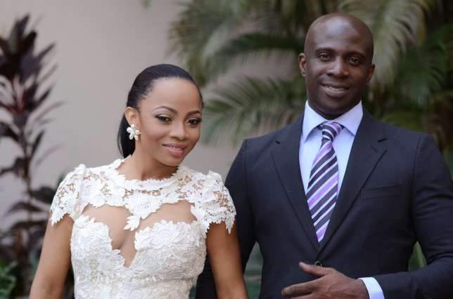 Toke Makinwa and Maje Ayida at their wedding that happened in January 2014. Credit: Filed