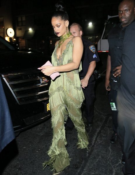 Riri stepped out in see-through jumpsuit for the evening's celebrations