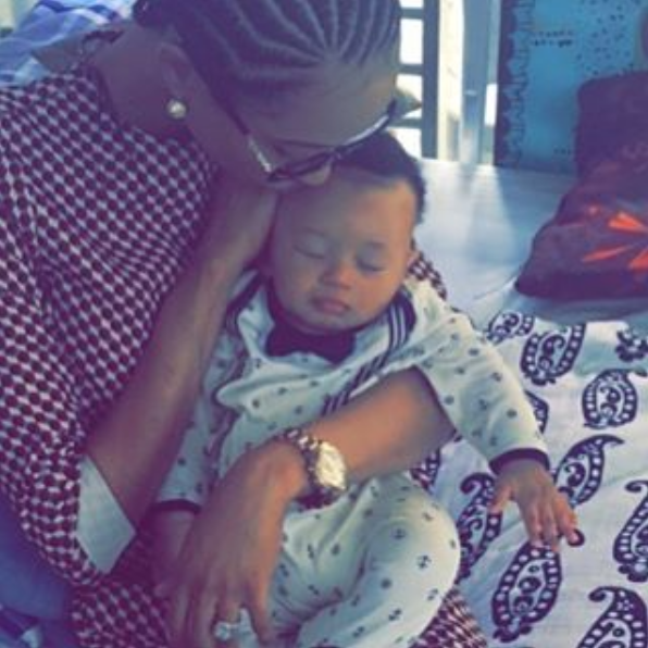 Di'Ja and one-month-old son
