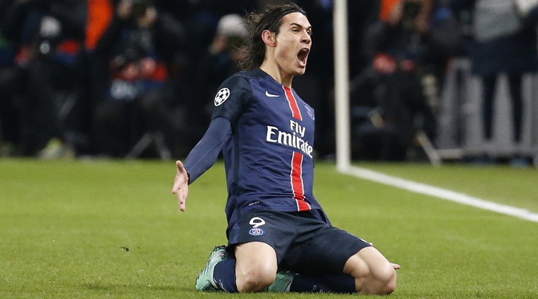 Edinson Cavani celebrates scoring the second goal for Paris St Germain against Chelsea at Parc des Princes, Paris, France. Credit: Reuters / Gonzalo Fuentes