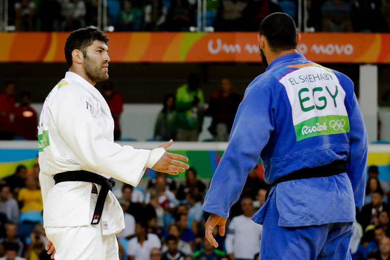 Egypt’s Islam El Shehaby and Israel’s Or Sasson after their judo match