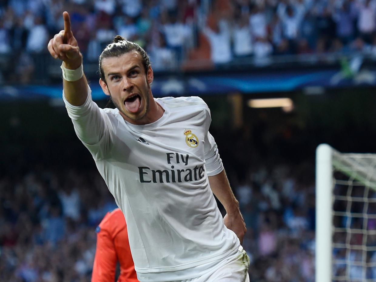Gareth Bale celebrates his goal for Real Madrid against Manchester City in their UCL game. Credit: Getty Images